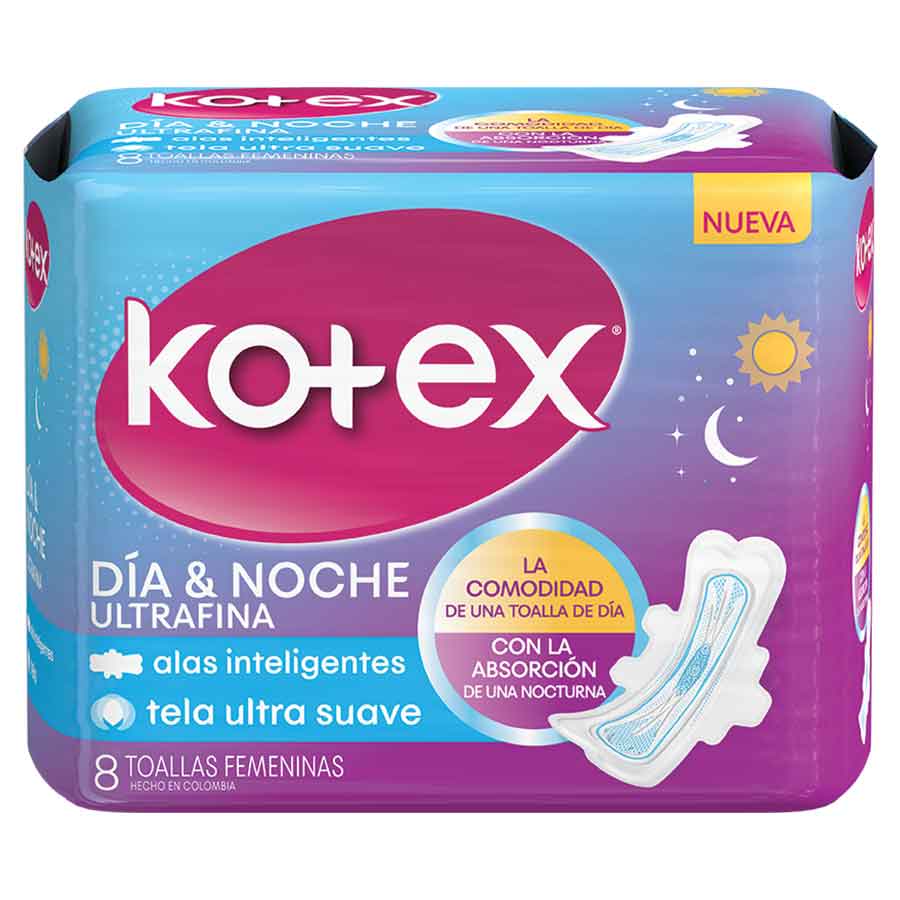 Imagen de  Toalla Sanitaria KOTEX Día & Noche Ultrafina Tela 8 unidades
