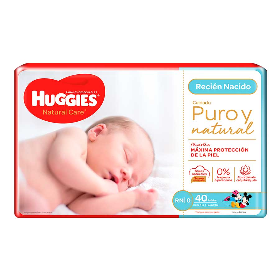 Imagen de  Pañal HUGGIES Natural Care Puro y Natural Recien Nacido 40 unidades