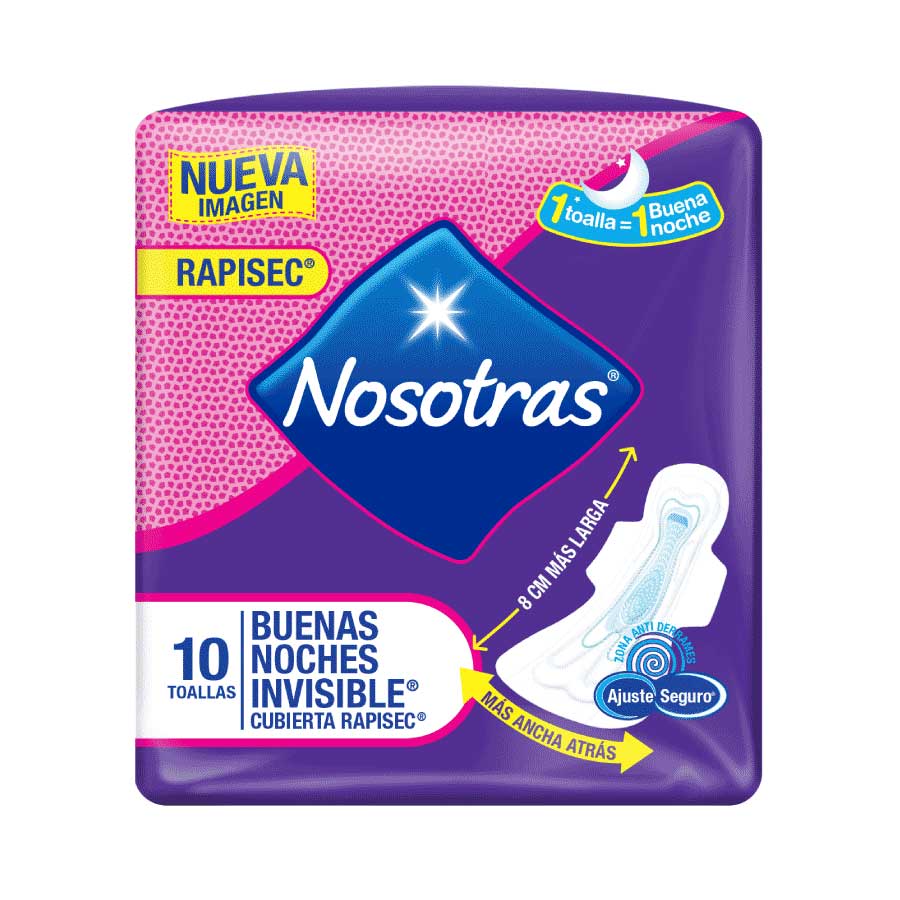 Imagen de  Toallas Sanitarias NOSOTRAS Buenas Noches Invisible Rapisec x 10 unds