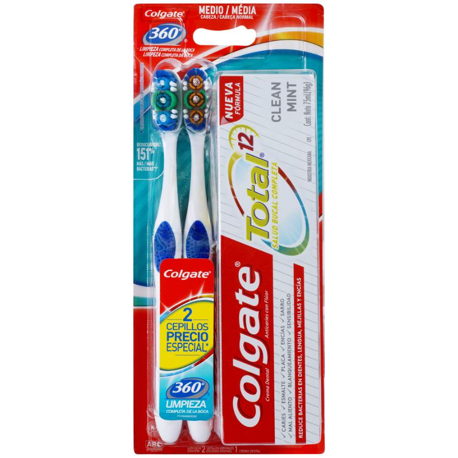Imagen de  Cepillo Dental COLGATE 360° + pasta dental Total Clean 75 ml 2 unidades