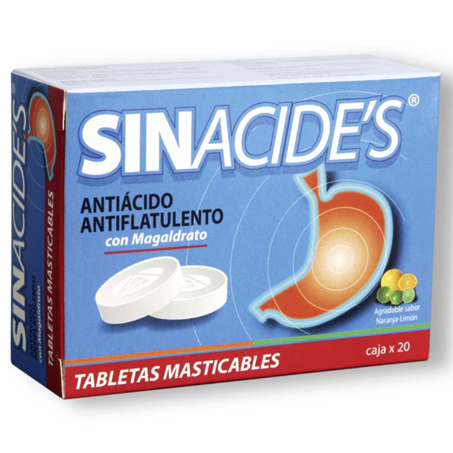 Imagen de  Antiácido SINACIDES 800 mg x 40 mg Tableta Masticable x 20